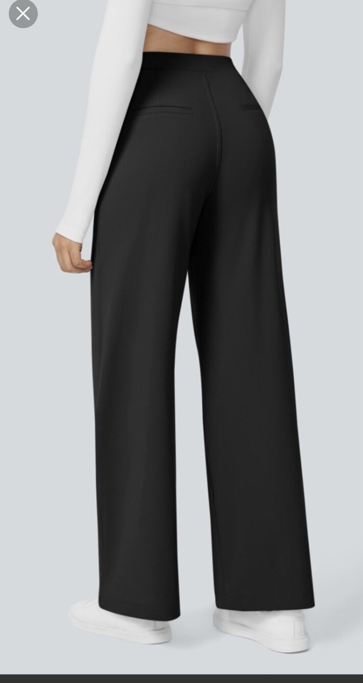 Halara M Medium Black Dress Pants Pleat Flex High Waist Pocket Straight Leg Work